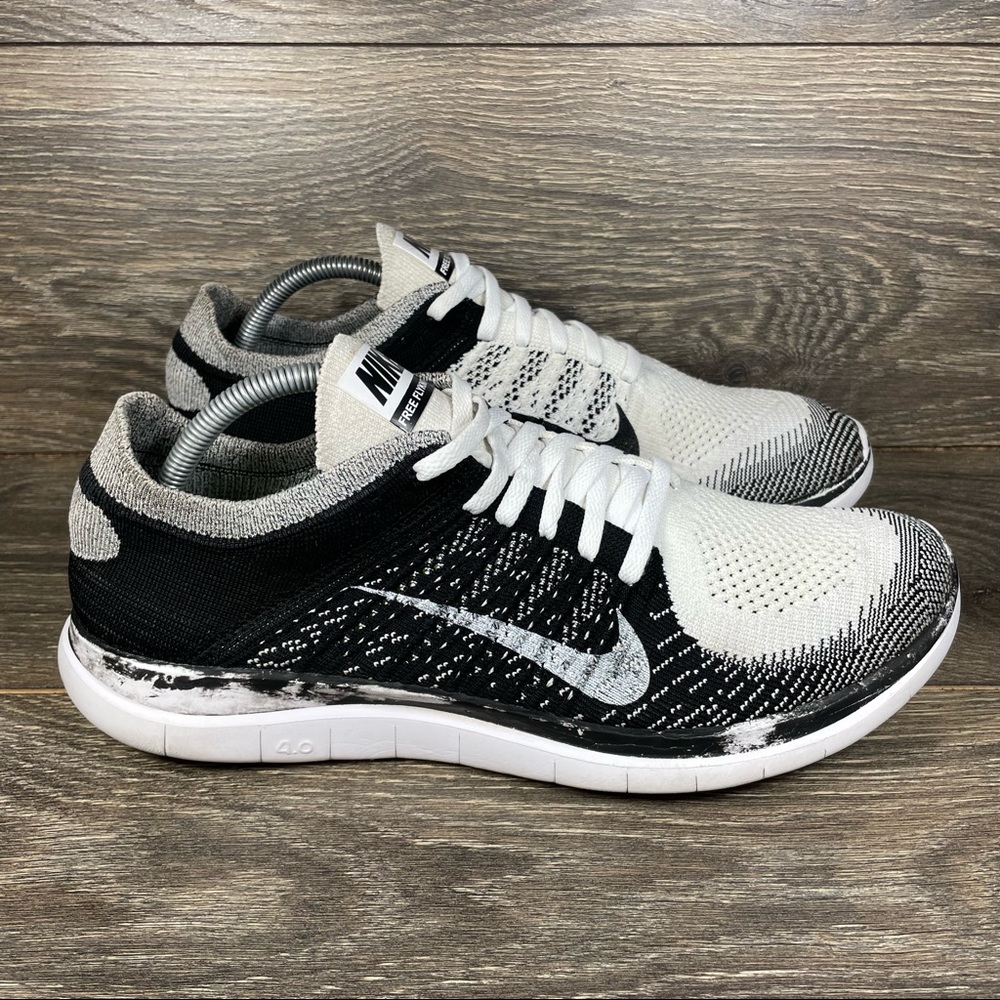 Nike Free 4.0 Flyknit White Black Running Shoes (631053-100) Men's 11.5